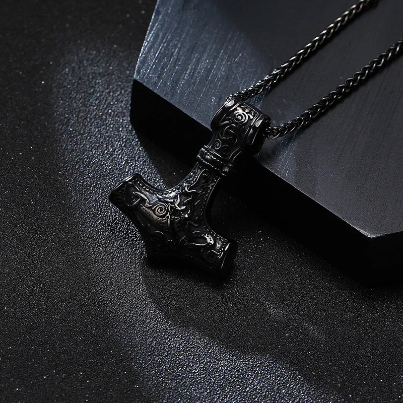 Mjolnir Thor's Hammer Necklace - Stainless Steel Viking Pendant