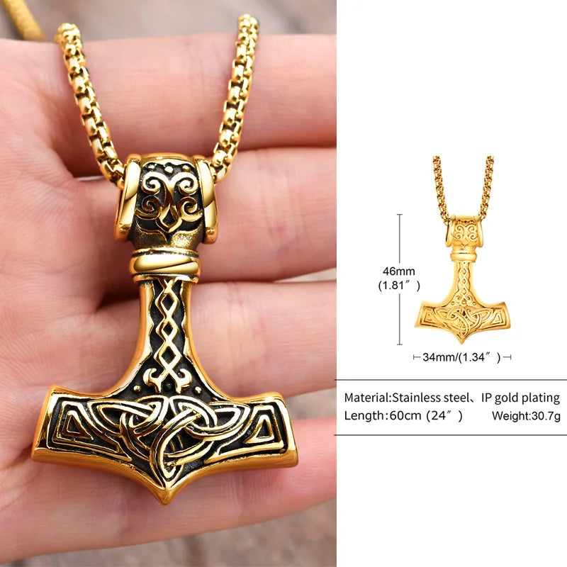 Mjolnir Thor's Hammer Necklace - Stainless Steel Viking Pendant