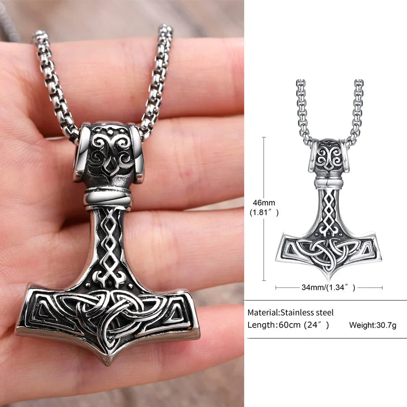 Mjolnir Thor's Hammer Necklace - Stainless Steel Viking Pendant