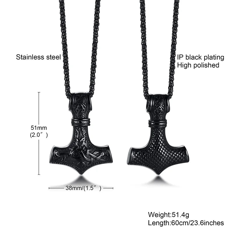 Mjolnir Thor's Hammer Necklace - Stainless Steel Viking Pendant