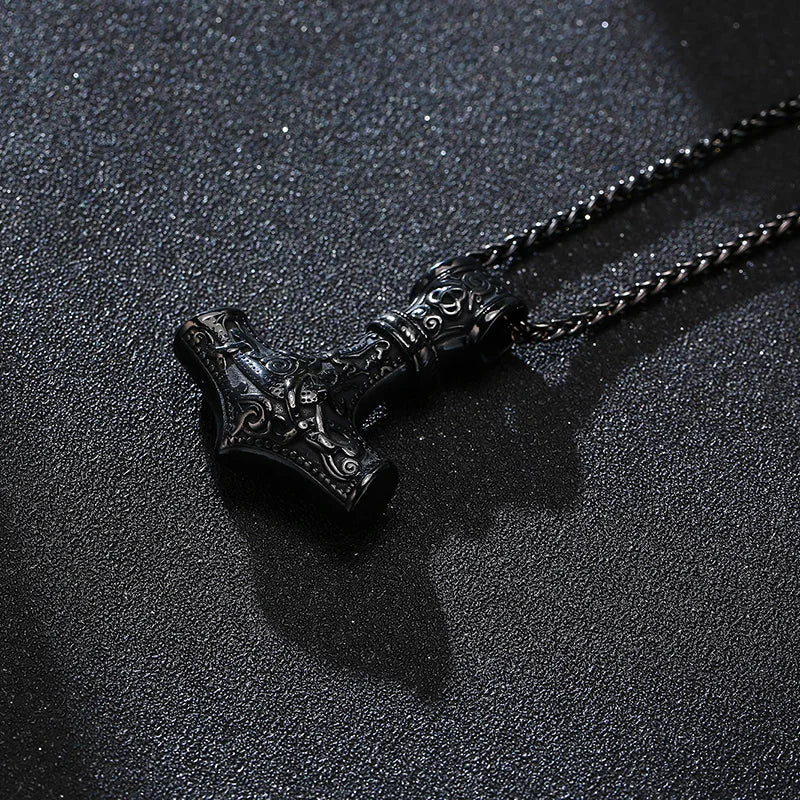 Mjolnir Thor's Hammer Necklace - Stainless Steel Viking Pendant
