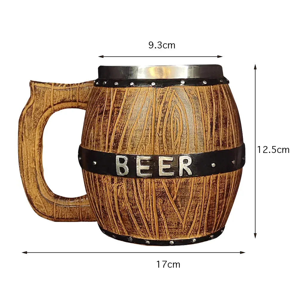 Viking Wood Beer Mug - Double Wall Insulated Barrel Cup