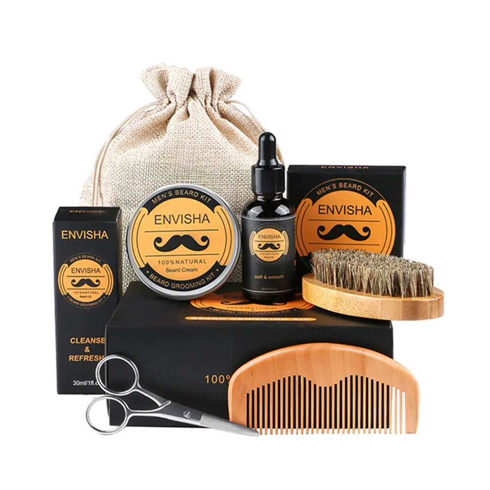 Beard Growth Kit - Complete Care Set with Oil, Wax & Roller