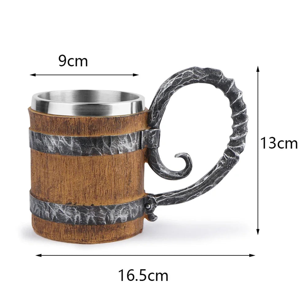 Viking Wood Beer Mug - Double Wall Insulated Barrel Cup
