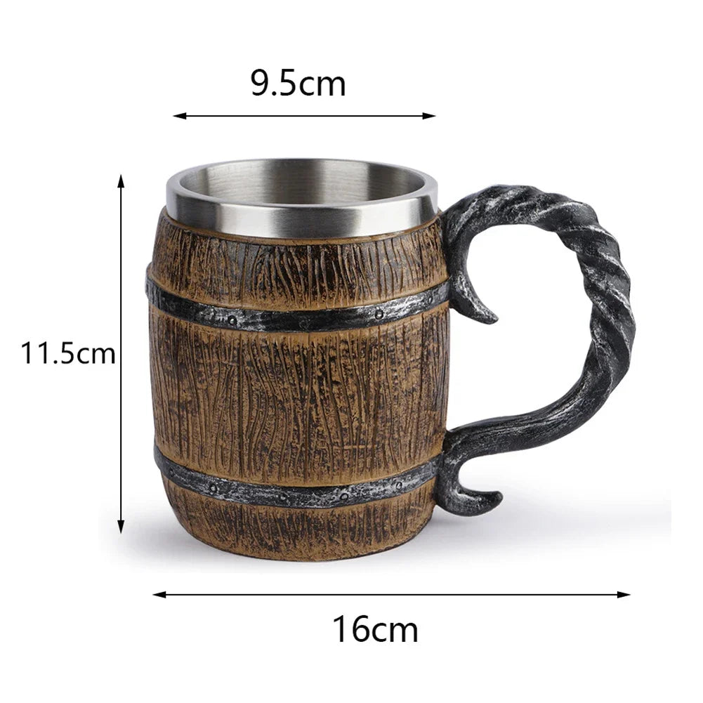 Viking Wood Beer Mug - Double Wall Insulated Barrel Cup