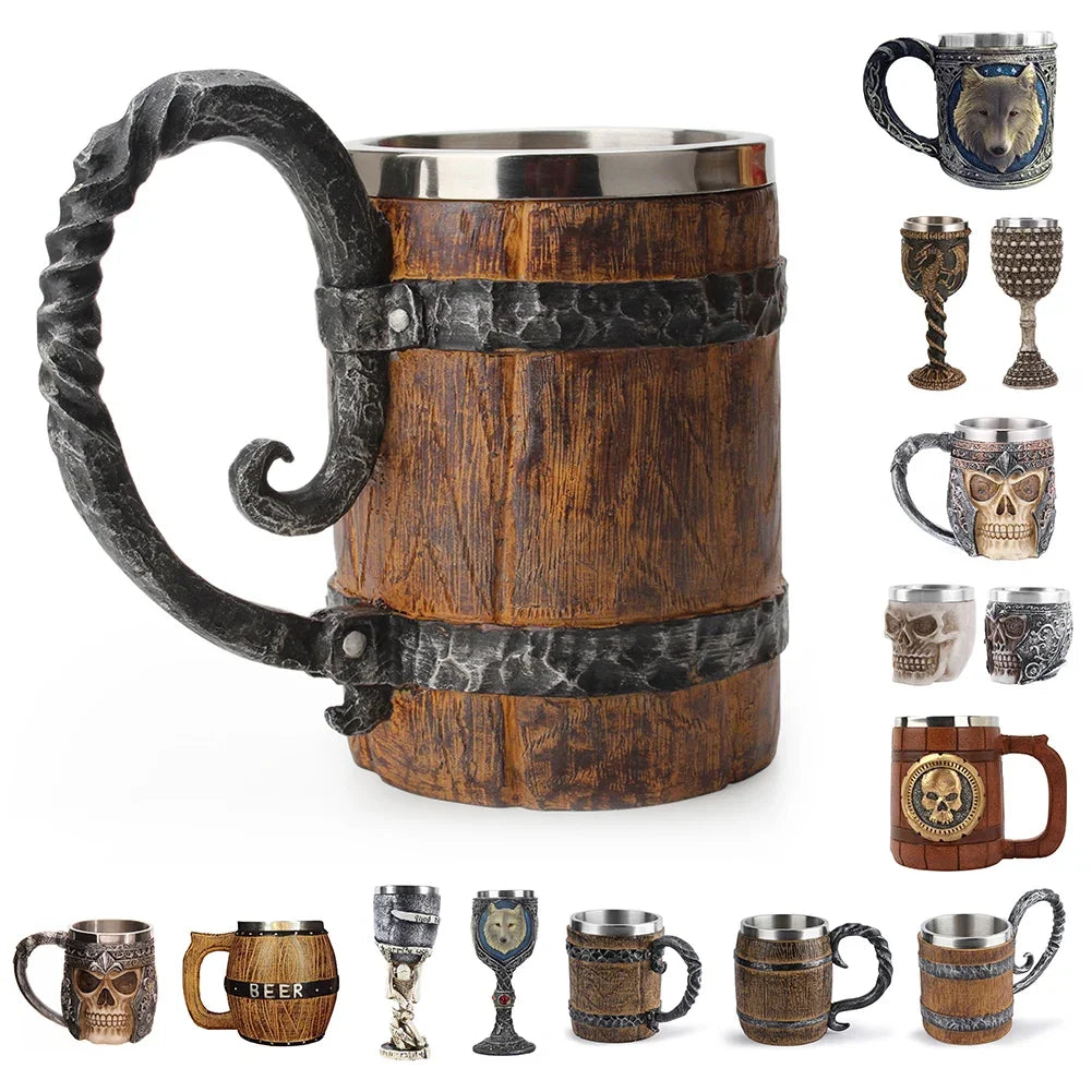 Viking Wood Beer Mug - Double Wall Insulated Barrel Cup