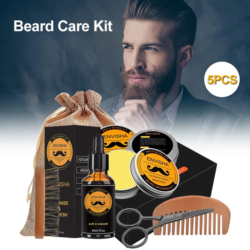 Beard Growth Kit - Complete Care Set with Oil, Wax & Roller